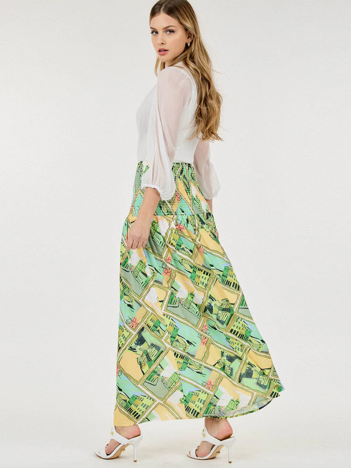 Smock Waist Floral Maxi Skirt