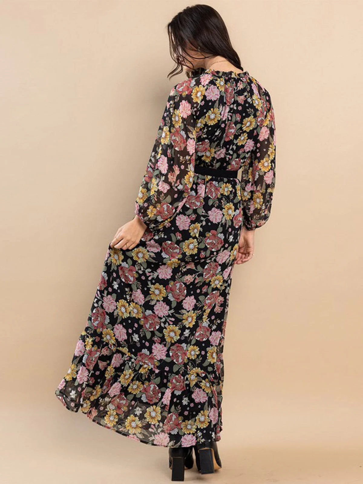 Long Sleeve Mock Neck Floral Maxi Dress