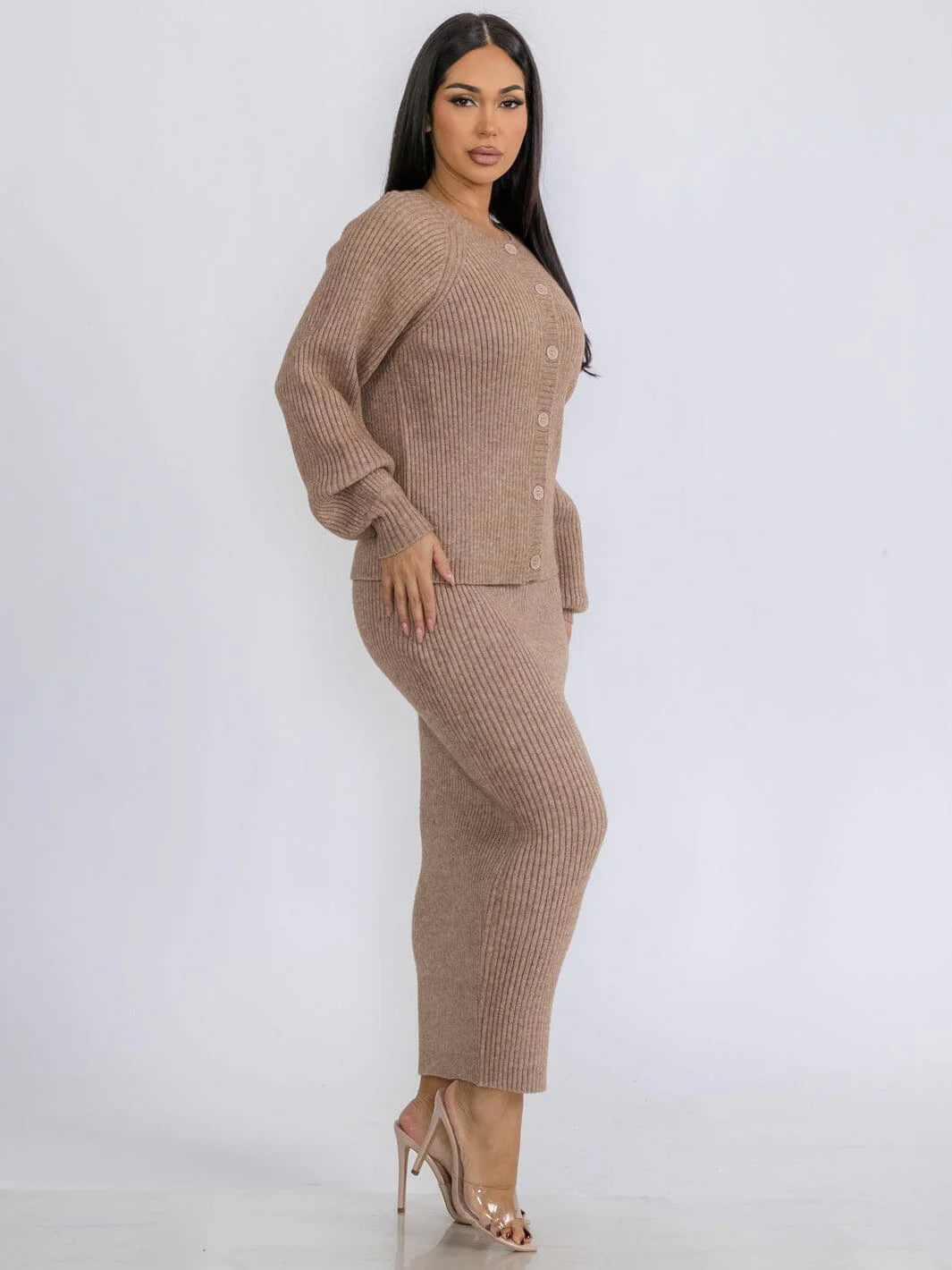 Ribbed Pencil Maxi Skirt & Sweater Set