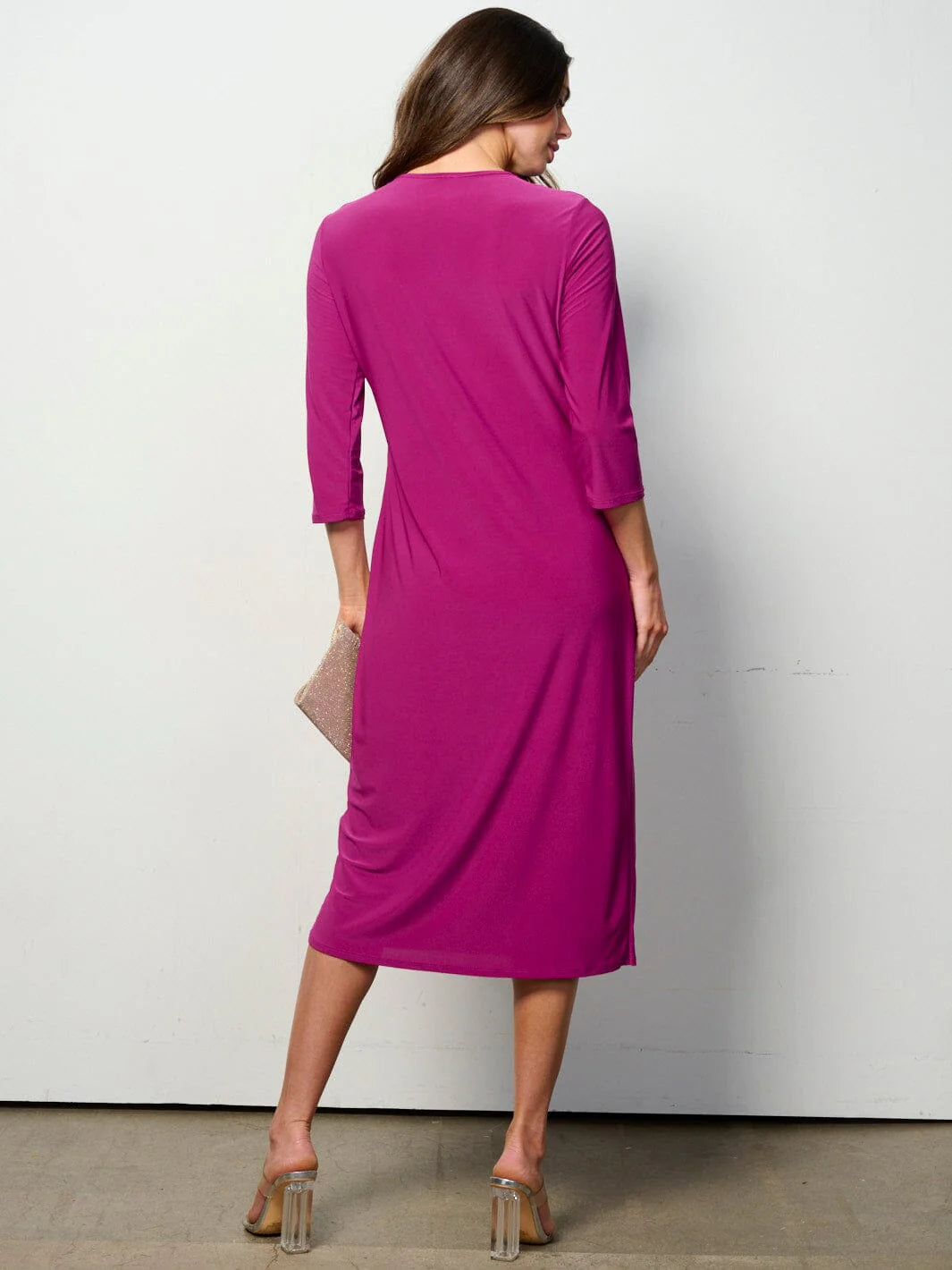 3/4 Sleeves Solid Midi Dress