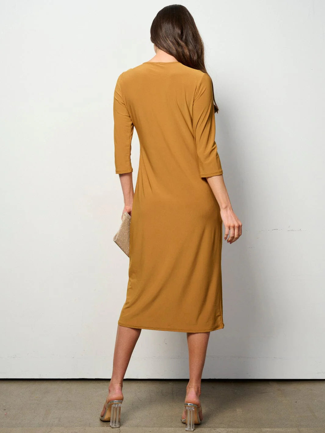 3/4 Sleeves Solid Midi Dress