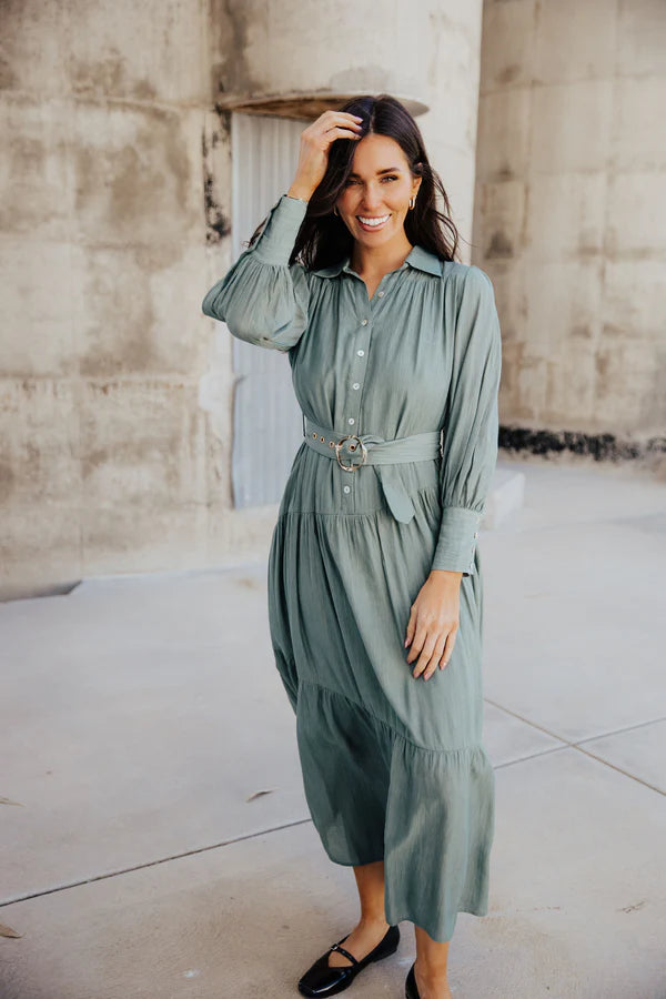 Marine Green Button Up Dress