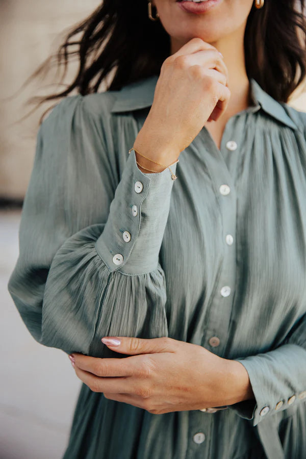 Marine Green Button Up Dress