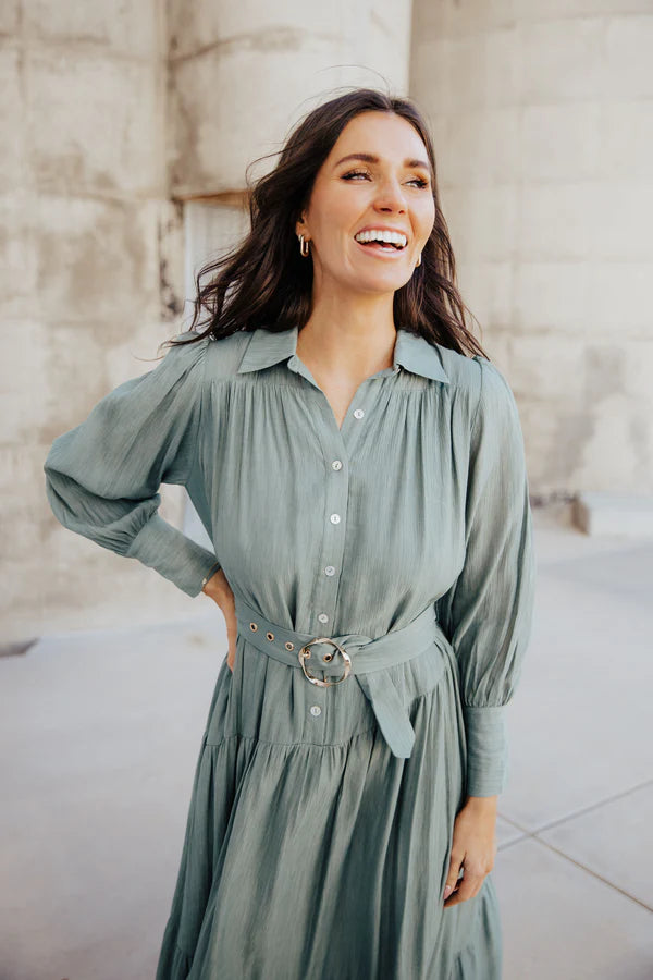 Marine Green Button Up Dress