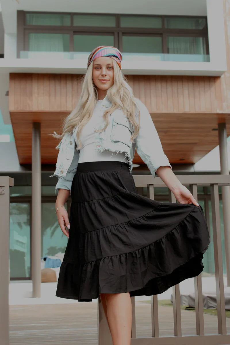 Midi Black Tiered Circle Skirt