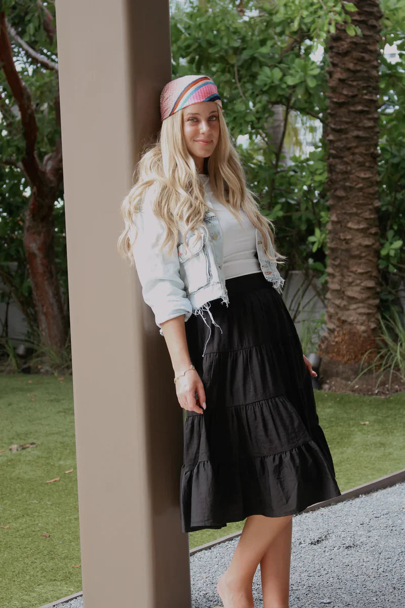 Midi Black Tiered Circle Skirt