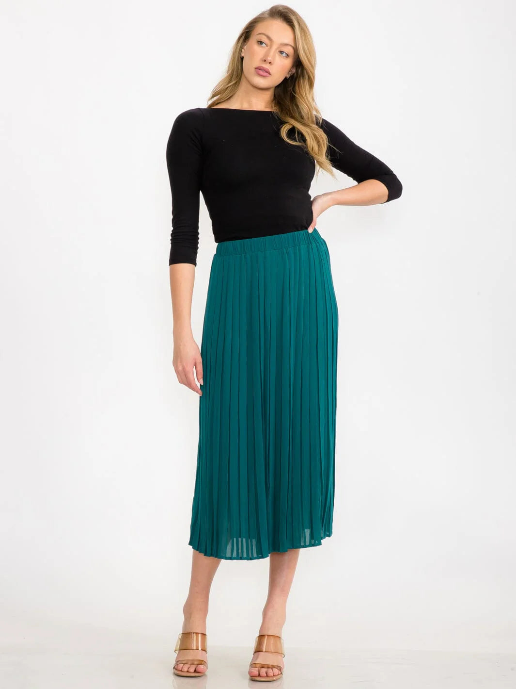 Teal Pleated Midi Skirt