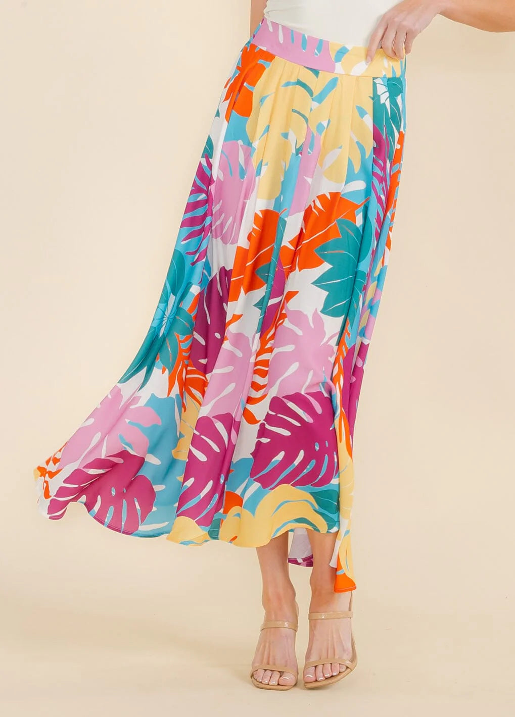 Leaf Print Maxi Skirt