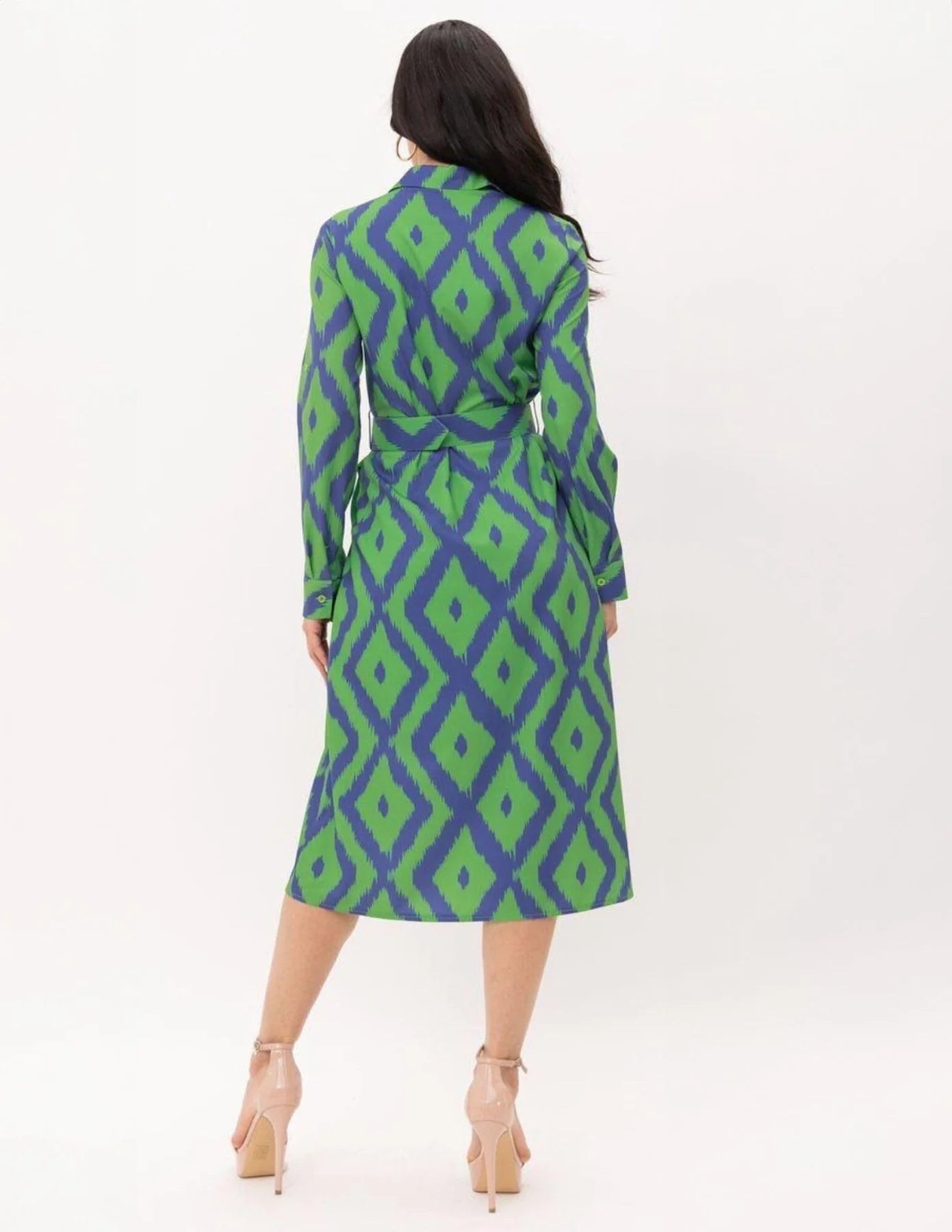 Long Sleeve Button Up Printed Midi Dress