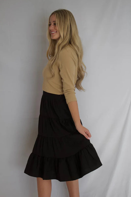 Midi Black Tiered Circle Skirt