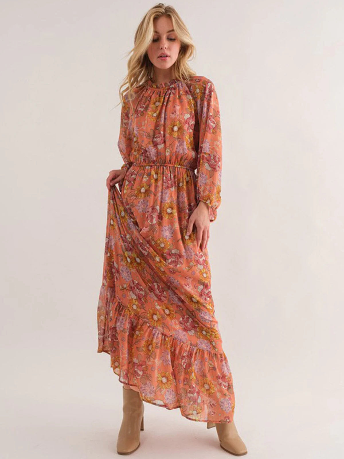 Long Sleeve Mock Neck Floral Maxi Dress