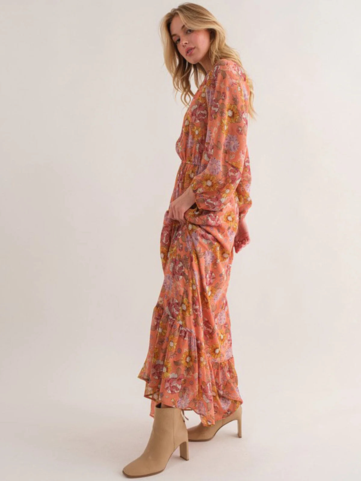 Long Sleeve Mock Neck Floral Maxi Dress