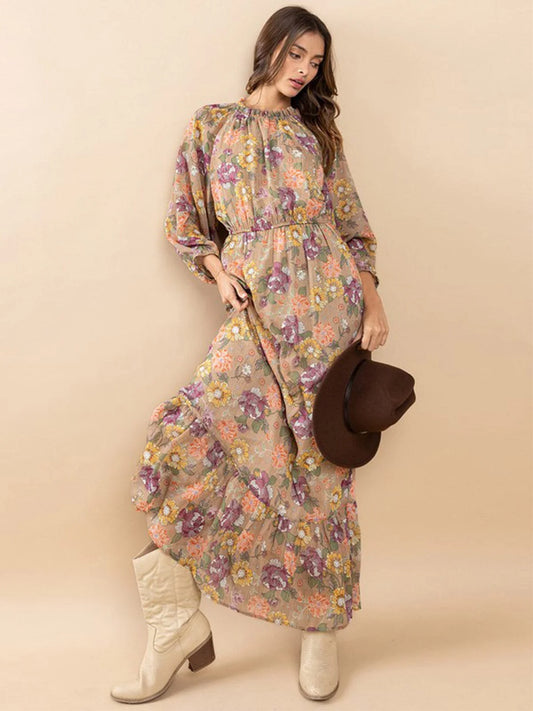 Long Sleeve Mock Neck Floral Maxi Dress