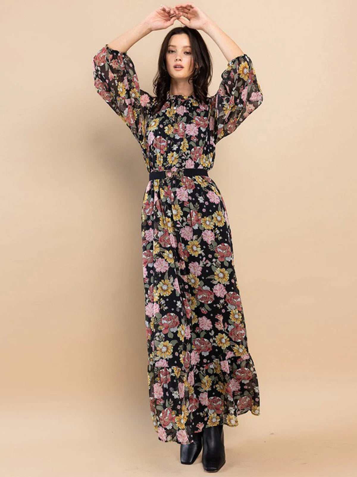 Long Sleeve Mock Neck Floral Maxi Dress