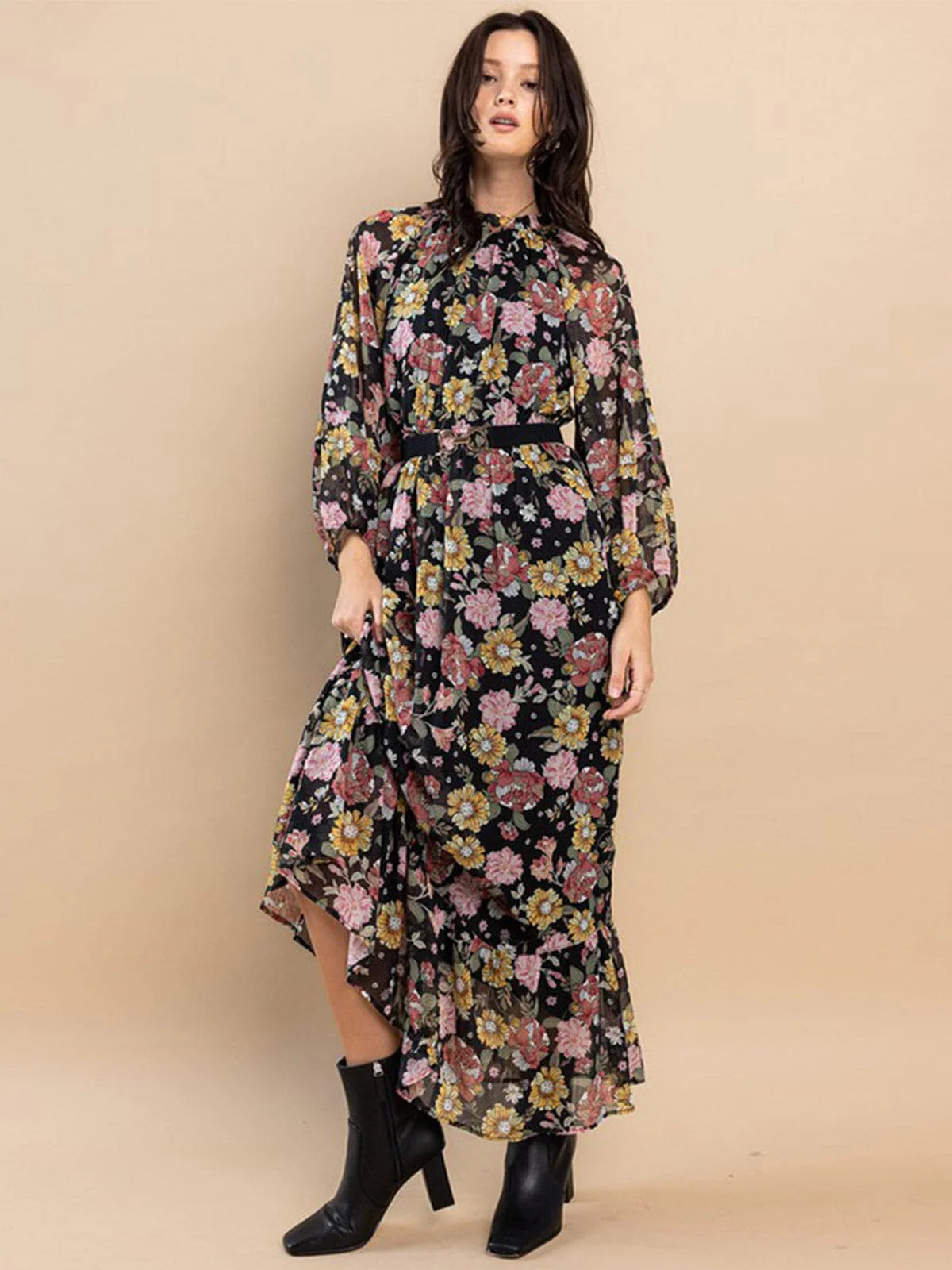 Long Sleeve Mock Neck Floral Maxi Dress