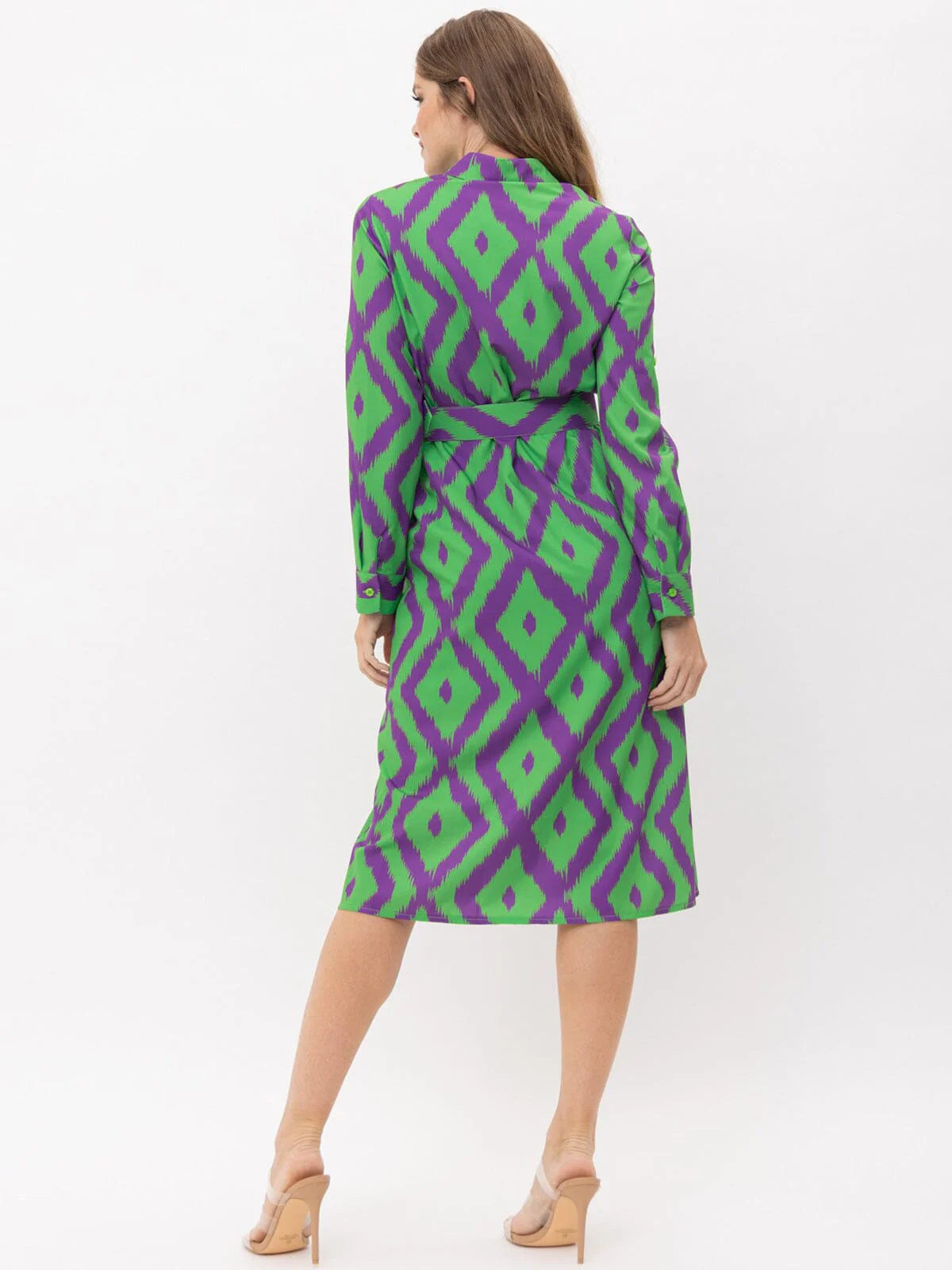 Long Sleeve Button Up Printed Midi Dress