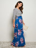 3/4 Sleeves Floral Stripes Maxi Dress