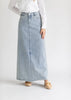 Light Wash Midi Frayed Hem Denim Skirt