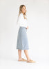 Light Wash Midi Frayed Hem Denim Skirt