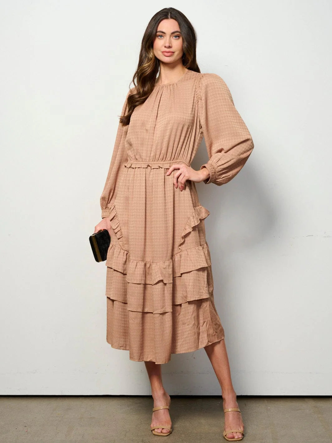 Long Sleeve Tiered Printed Maxi Dress