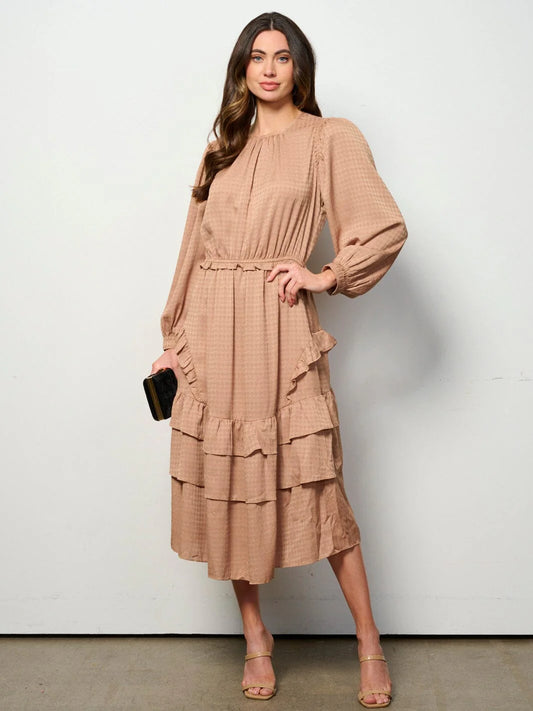 Long Sleeve Tiered Printed Maxi Dress