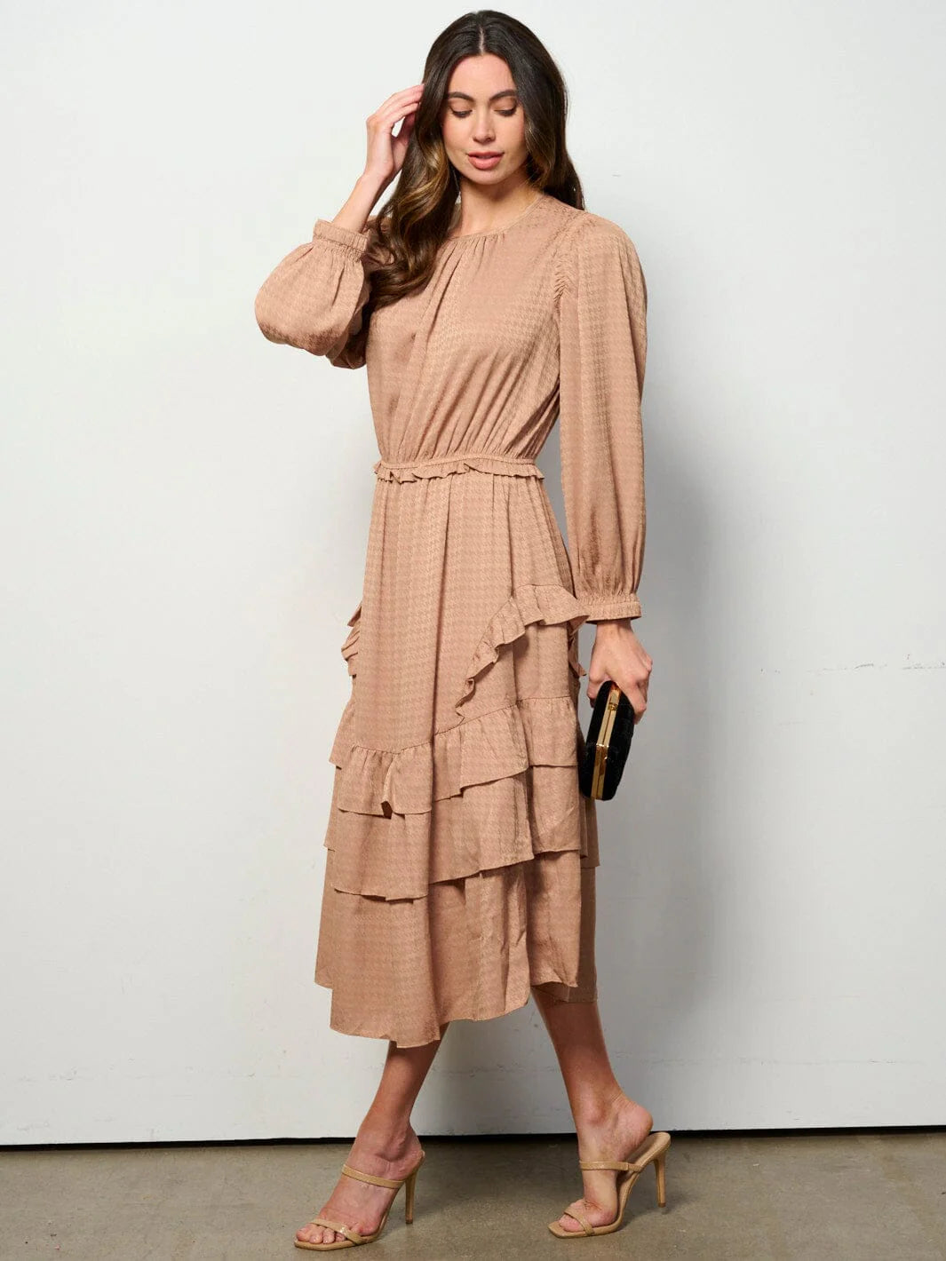 Long Sleeve Tiered Printed Maxi Dress