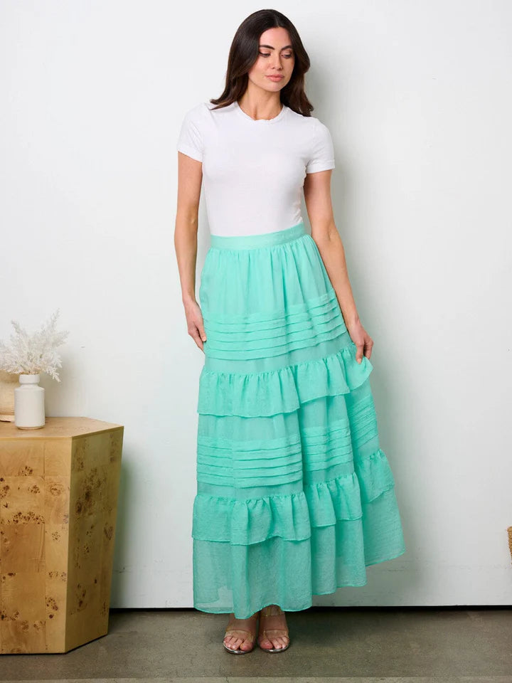 Women's Zip Up Tiered Ruffle Maxi Skirt