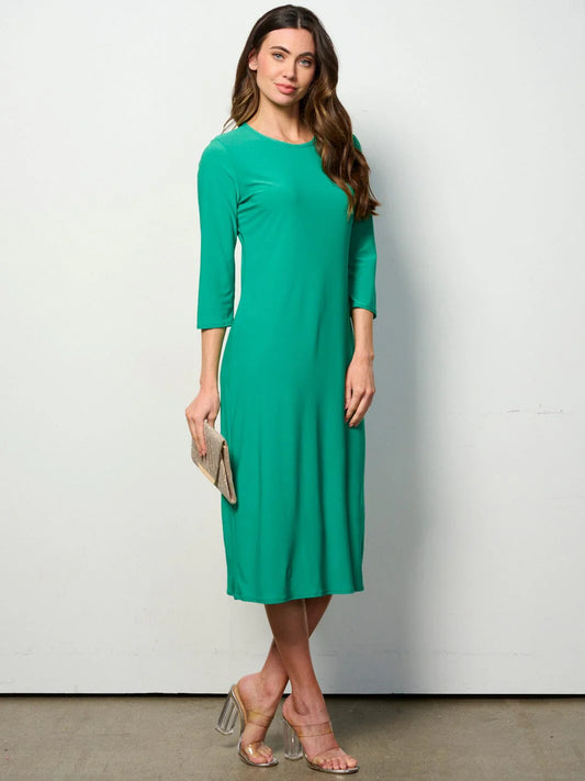 3/4 Sleeves Solid Midi Dress