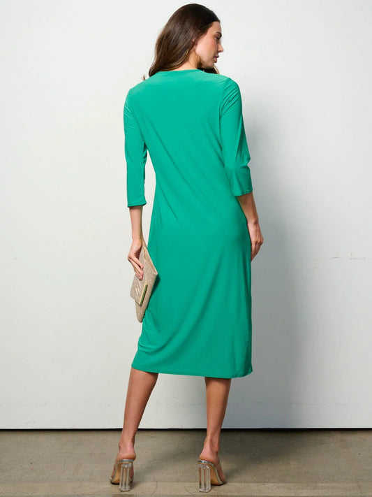 3/4 Sleeves Solid Midi Dress